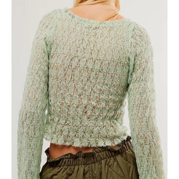 Free People FP One Madison Top  Lace Sheer Hook-Front Bell Sleeve S Coquette - Picture 2 of 11